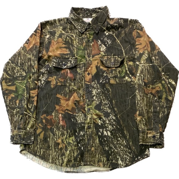 Camo Button Up Shirt | Mossy Oak Button Down | Army Fatigues | Men's L - Picture 1 of 3